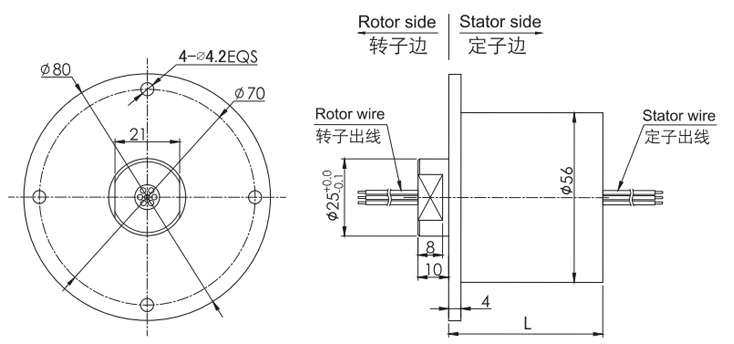 f056F056系列防水導(dǎo)電滑環(huán)(外徑56mm，IP65) 系列滑環(huán)外形圖紙